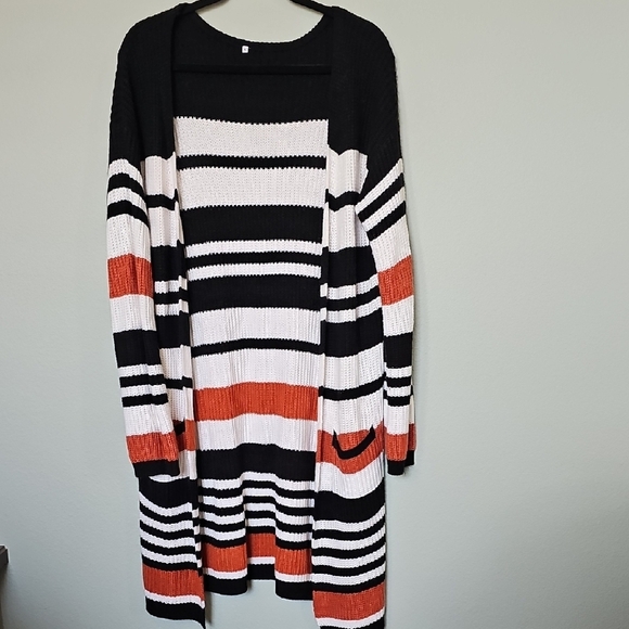 Beauts and Beaus Striped Fall Colored Open Front slouchy Longline Cardigan XL - Picture 1 of 8